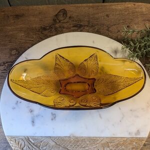 Vintage Amber Glass Decorative Bowl